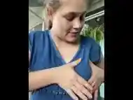 Playing with my lactating tits in public