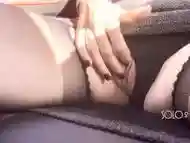 Playing with pussy in the back seat until the Uber driver sees - Solo girl