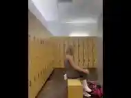 Public Masturbation: horny FIT gym Babe massages pussy and SQUIRTS all over bench in locker room