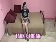 Punk slut Tank lifts up her short skirt to her tight twat stuffed