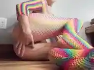 Rainbow fishnet fingering