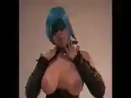 Raven Swallowz Blue Haired Cosplay Porn Star Teasing with Big Tits & Pussy