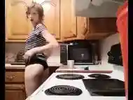 Sexy small babe boyshorts smoking cigarette w coffee kitchen counter tease