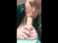 Slut Sloppy sucking on dildo