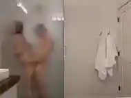 Steamy Glass Shower: Hot Couple on Vacation