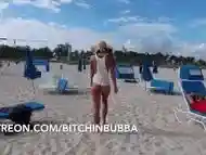 Super hot college girl stripping on a public beach in Miami