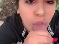 Teen gives blowjob and swallows in public!