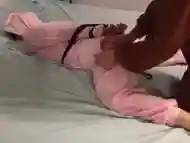 Tied up onesie pajamas fucked with dildo