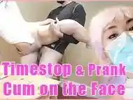 TimeStop and Fuck Cute Girl who is eating, change with my Cock, then Cum on Her Face