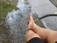 Wet Latina Feet in Public