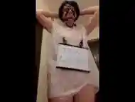 Whore in trash bag drools with humiliation