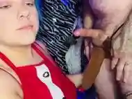 Xmas food play, while Gagging on Rudolphs Dick & swallowing his cum