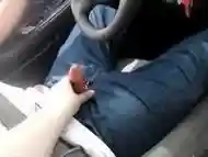 giving hubby a Hand job in the car while driving big cumshot at the end