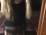 lesbian girl seduces at the mirror. Lesbian dance while her girlfriend is in the shower