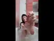 natural mature woman takes a bath slowly scrub herself and gets pleasure. bathroom with GinnaGg