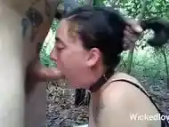 sloppy face fuck on her belly outdoors