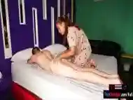 Amateur Asian MILF pussy pounded after providing a horny sex massage