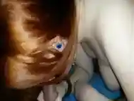 Amateur redhead sucks cock in the car on a roadtrip