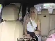 Bent over blonde banged in fake taxi