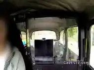 Brunette gets pierced cunt banged in cab