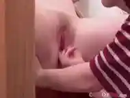 Busty chick and small titted redhead have lesbian sex on the stairs and in the kitchen