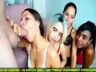 Facefucking four girls  Latinas line up taking turns on cam