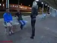 Public threesome with Double Facial directly on the station!