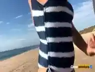 Stunning blonde and her lover arrange quick fuck on secluded beach