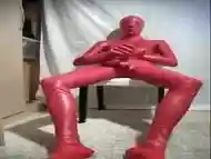 full rubber wank and cum red rubber