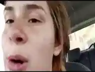 amateur babe shows pussy in car - redhead