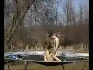 Backyard trampoline sex