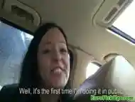 Gorgeous brunette gets dirty in the car