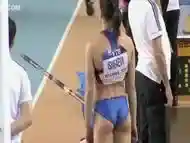 Fit Russian sportswoman competes on the track in flimsy clothes