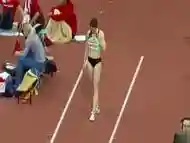 Gorgeous sportswoman from Slovenija enters a long jump competition