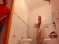 BUSTY BLONDE STEPMOTHER IN THE SHOWER GETS SURPRISE VISITOR