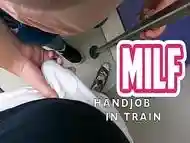 Chubby Horny Milf Jerk off Stranger Inside Pants in Public Train