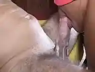 Ebony mouth always ready to expell cum from white man cock