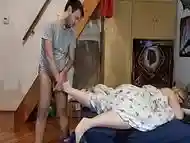 Footlover step son cum on feet while she is in the bed (she is awake) FULL