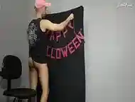 Hairy Naked guy setting up Halloween scenery - LouiFerdi