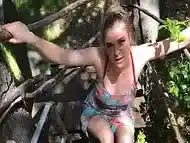 MILF helps her stepson cum in his treehouse