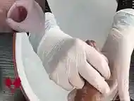 Medical water features - Patient POV - white latex gloves glans handjob