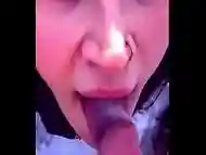 Met a stranger in a public park and took his cock in her mouth, then eat all the cum