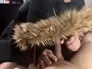 Pinay in Fur Down Jacket Makes Sexy Blowjob