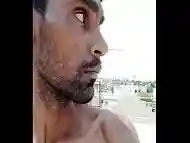 Rajesh daring public, outdoor, outside, on the terrace masturbating and cumming