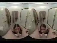 Stepmom gives stepson a blowjob in the bathroom