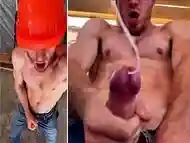 muscular BUILDER gets excited at work and CUMS on your FACE! A huge portion of sperm!