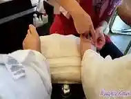 naughty kitten gets a pedicure