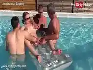 - Busty teen gangbanged by old guys at the pool