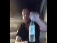 A Russian policeman jerks off a dick with a bottle of in the ass!