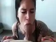 Brunette Blowjob Big Dick and Cum in Mouth - Food Fetish for Birthday